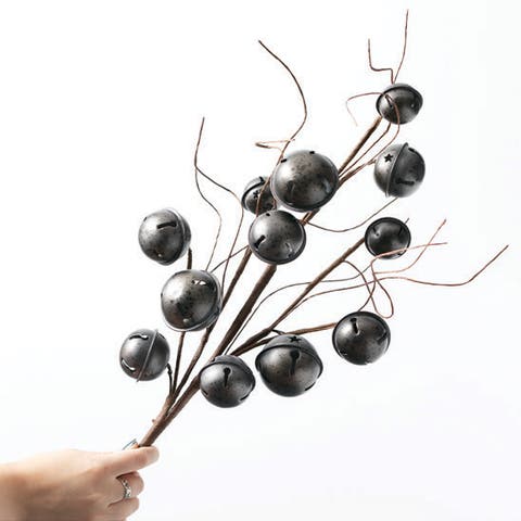 Sullivan's Christmas Twig Bell Spray, Grey Faux Floral Stem for Crafting, Weddings, Home and Holiday Decoration, 28 Inch