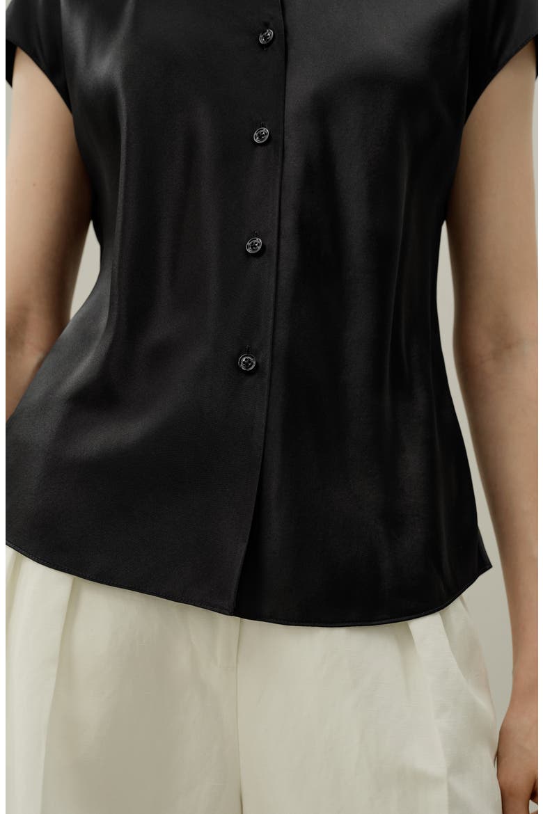 Women's Bias Cut Cap-Sleeve Silk Shirt, Alternate, color, Black