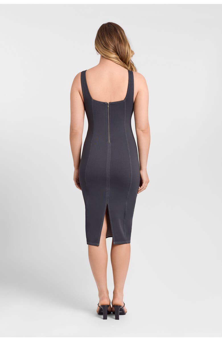 S3 Apparel Sculpting Shapewear Denim Square Neck Tank Midi Dress, Alternate, color, Denim Ebony Rinse