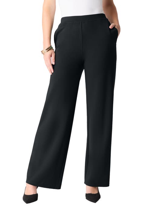 Plus Size Ponte Wide Leg Pant With Pockets And Pull On Elastic Waist