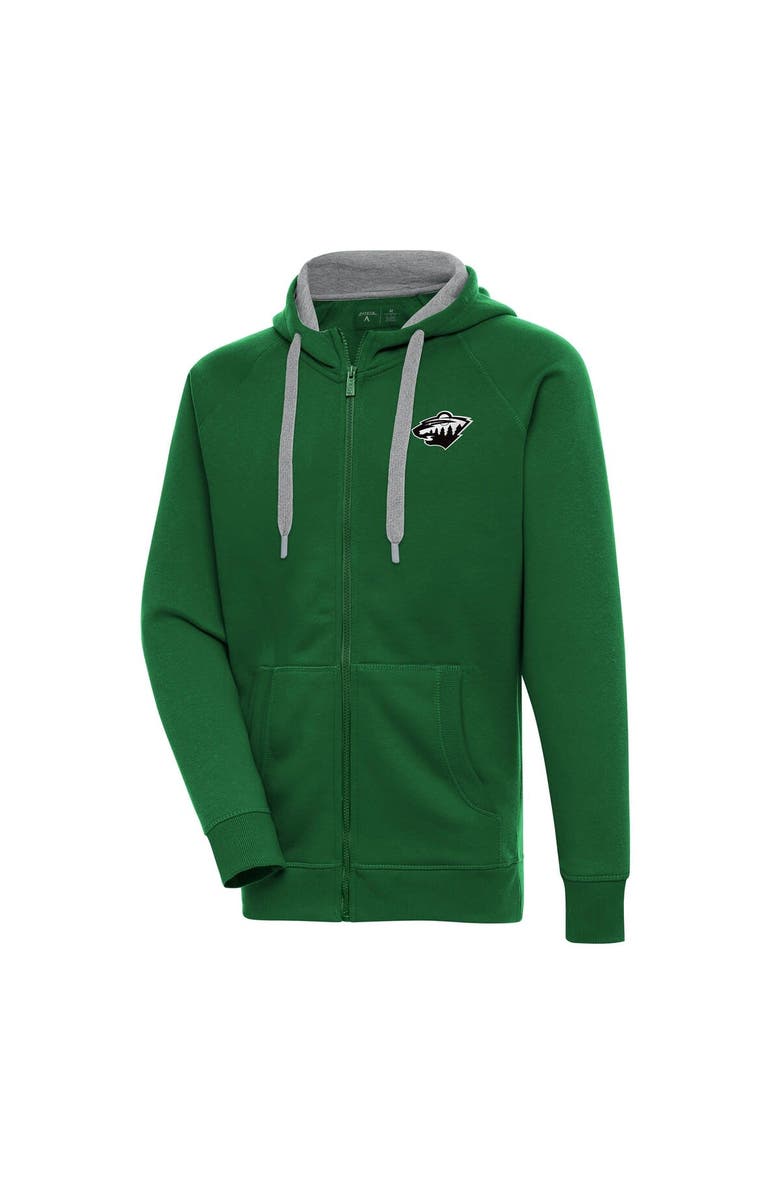 ANTIGUA Men's Antigua  Green Minnesota Wild Metallic Logo Victory Full-Zip Hoodie, Main, color, Hunter Green