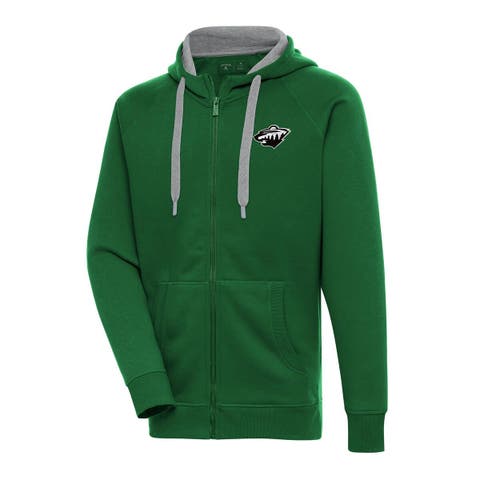 Men's Antigua  Green Minnesota Wild Metallic Logo Victory Full-Zip Hoodie