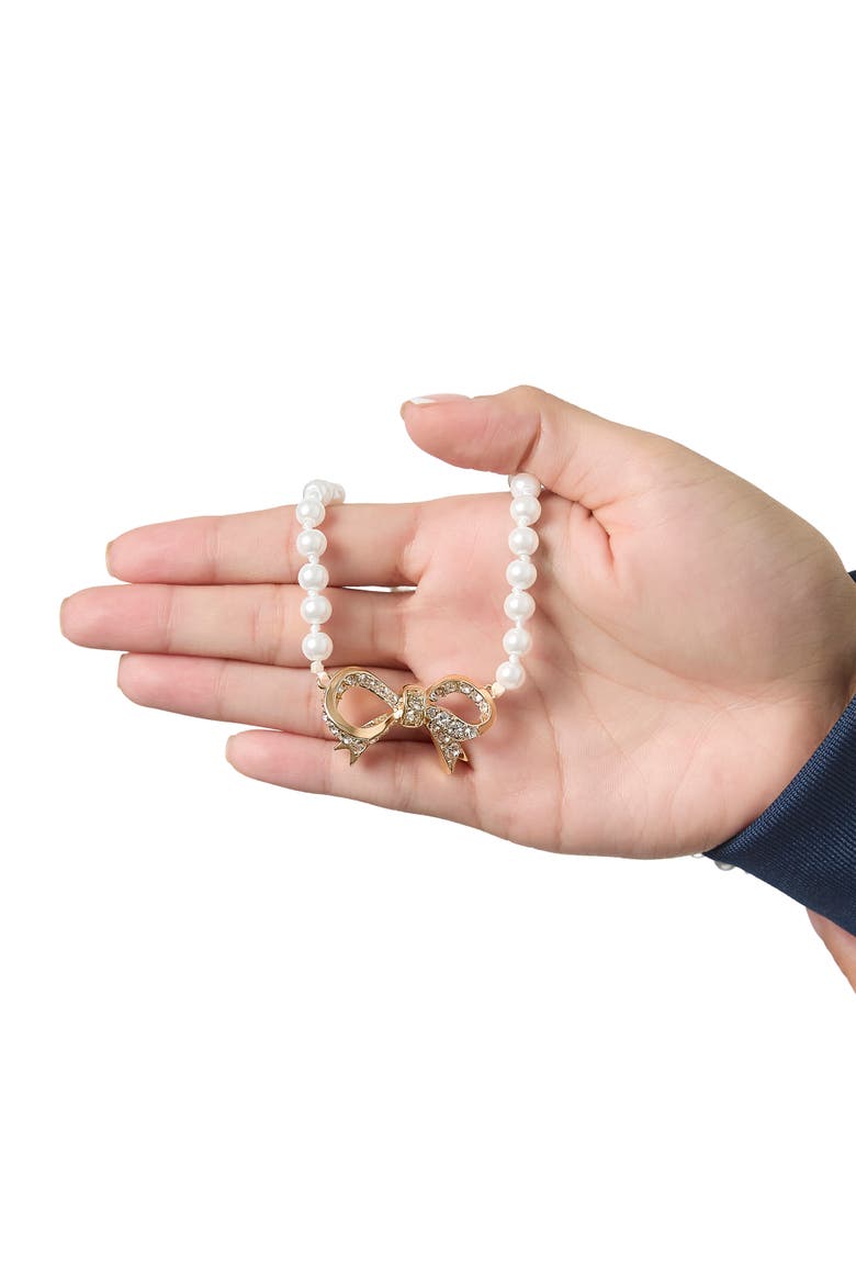 Pearl Bracelet with Pave Bow, Alternate, color, Gold Tone