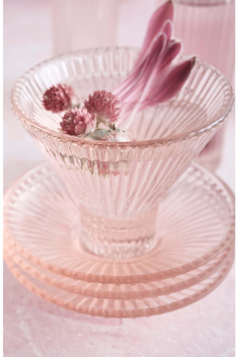 Pressed Pink Glass Small Plates - Set of 6, Alternate, color, Clear