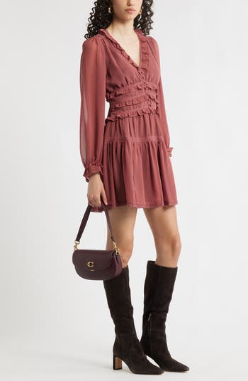 Long Sleeve Ruffle Trim Minidress