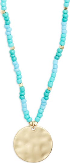 Hammered Coin Pendant Beaded Necklace