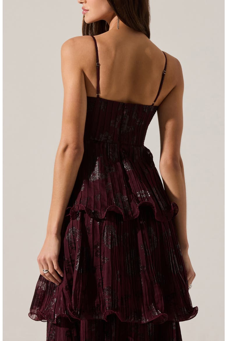 Lupin Pleated Tiered Midi Dress, Alternate, color, WINE FLORAL PRINT