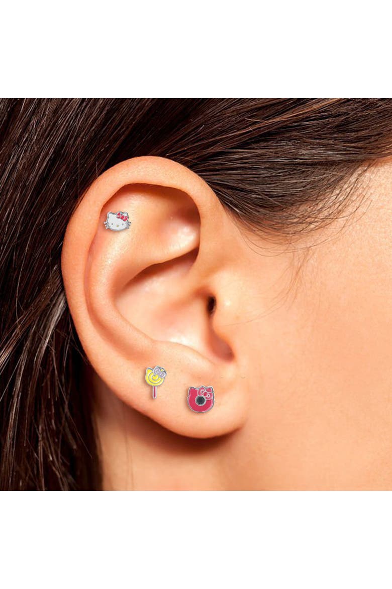 Set of 3 Earrings with Stud & Clip-On Styles, Alternate, color, Pink, blue, yellow