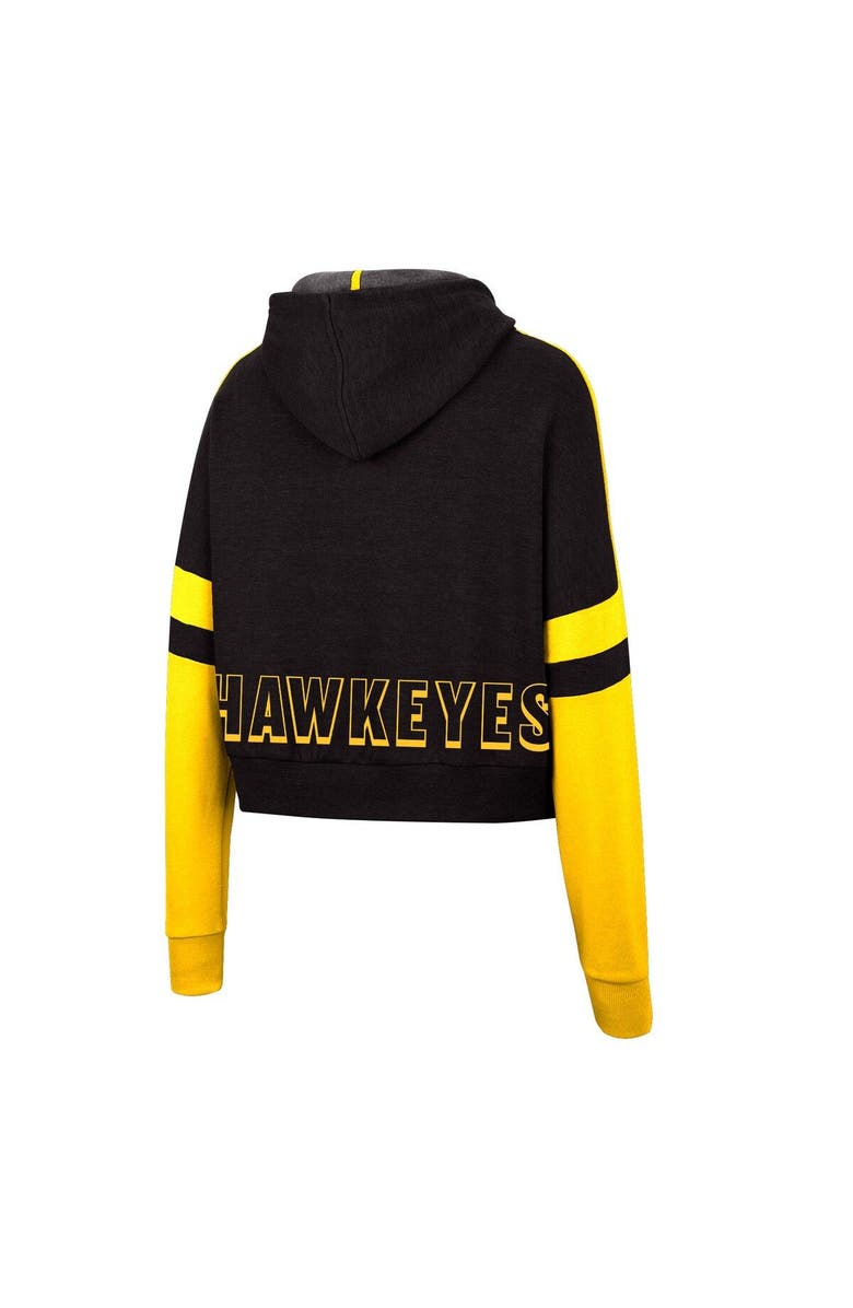 COLOSSEUM Women's Colosseum Black Iowa Hawkeyes Throwback Stripe Arch Logo Cropped Pullover Hoodie, Alternate, color, 