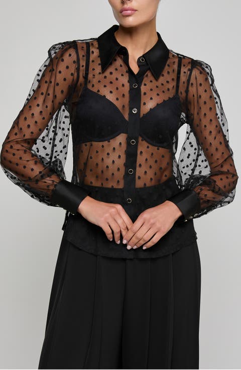 Sophie Swiss Dot Sheer Mesh Button-Up Shirt
