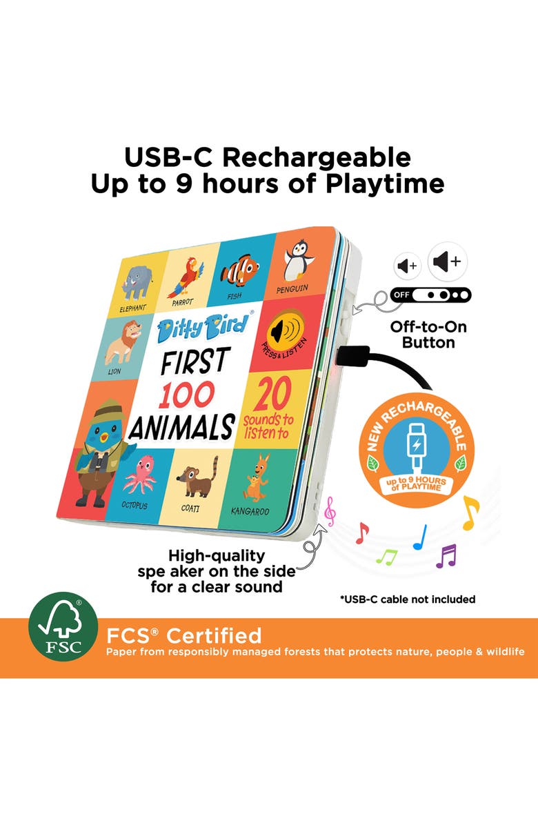 Ditty Bird Kids' First 100 Animals Interactive Sound Book, Alternate, color, Yellow Multi