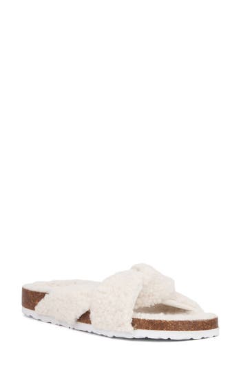 Shop Olivia Miller Lana Faux Shearling Sandal In Ivory