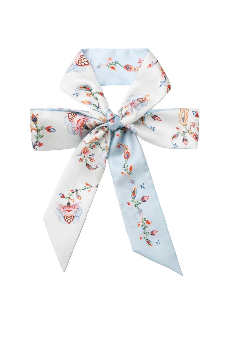 Silk Skinny Scarf Dawn Garden, Alternate, color, White