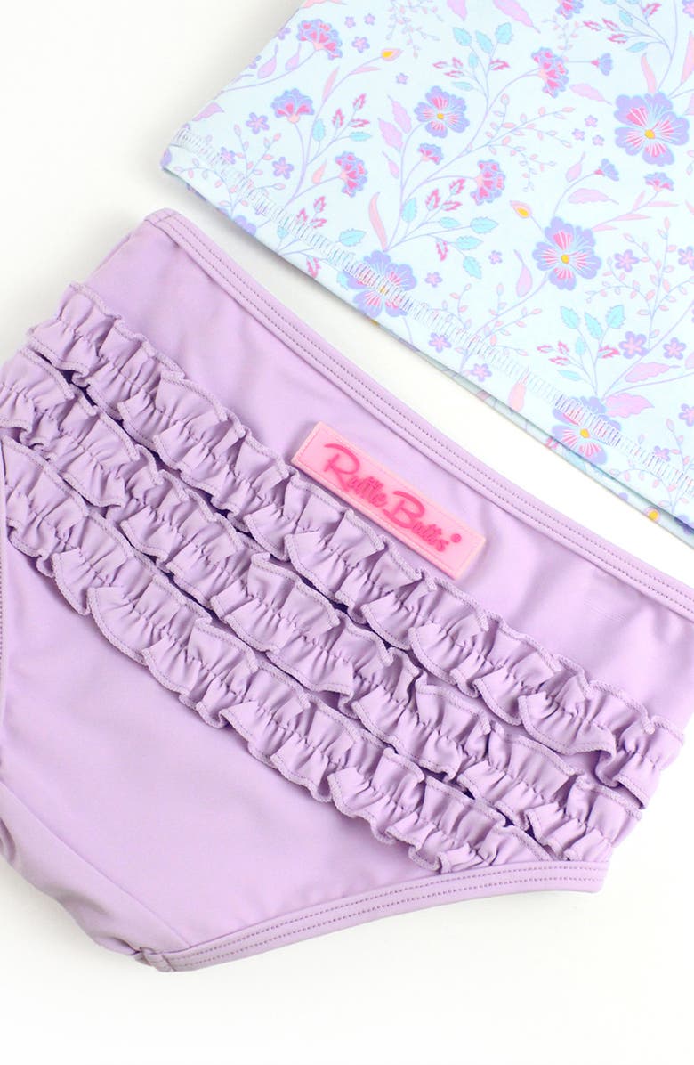 RuffleButts Kids' Fairytale Garden Long Sleeve Two-Piece Rashguard Swimsuit, Alternate, color, Blue