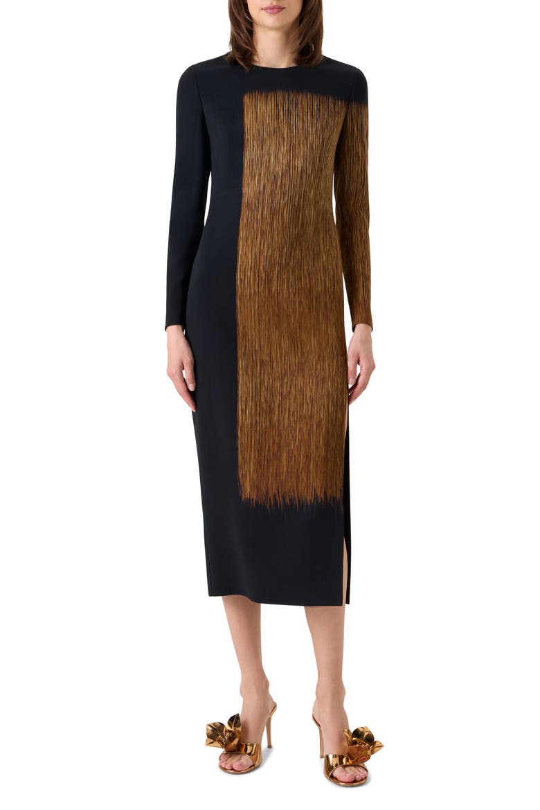 Oro Lienzo Long Sleeve Midi Dress, Main, color, BLACK-VICUNA