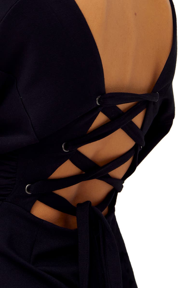 Free People Biana Long Sleeve Lace-Up Back Minidress, Alternate, color,