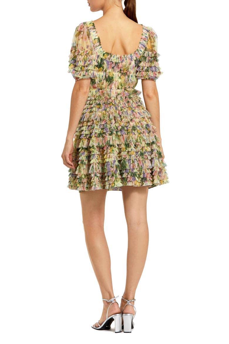 Women's Floral Mesh Puff Sleeve Ruffle Mini Dress, Alternate, color, Yellow Multi