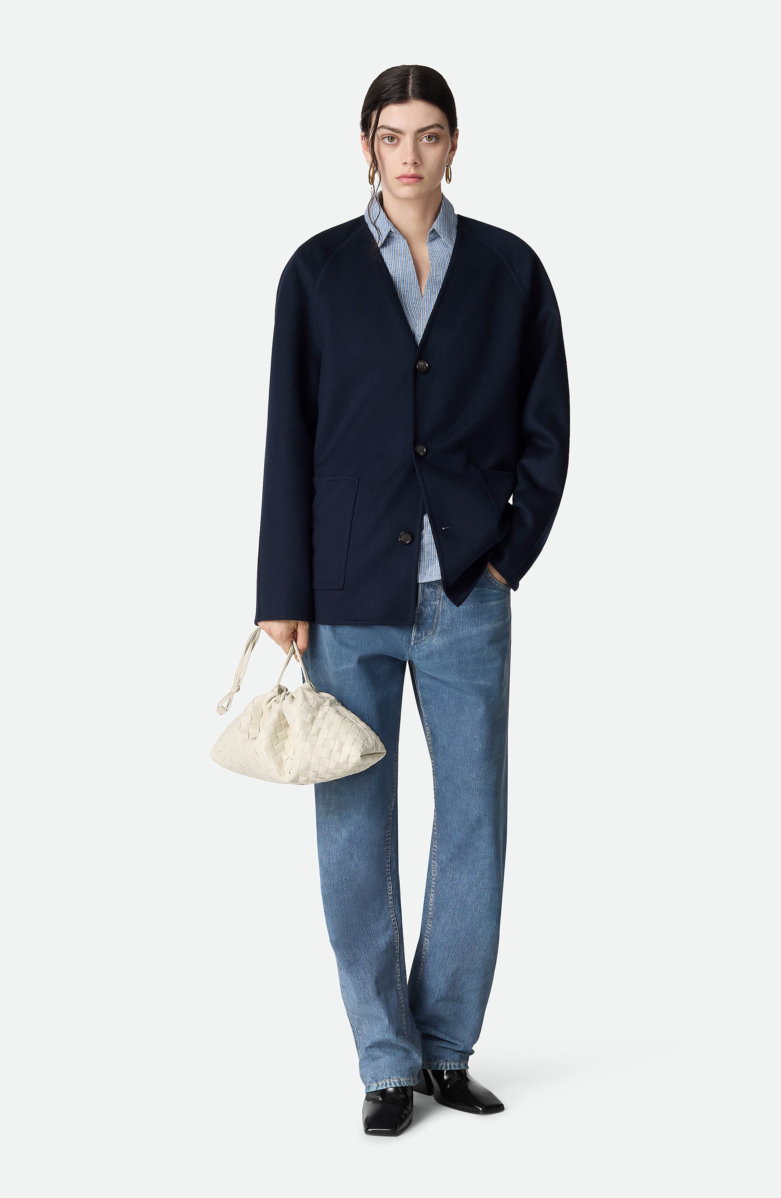 Bottega Veneta Dustbag Notte Intrecciato Leather Shoulder Bag, Alternate, color, Sea Salt