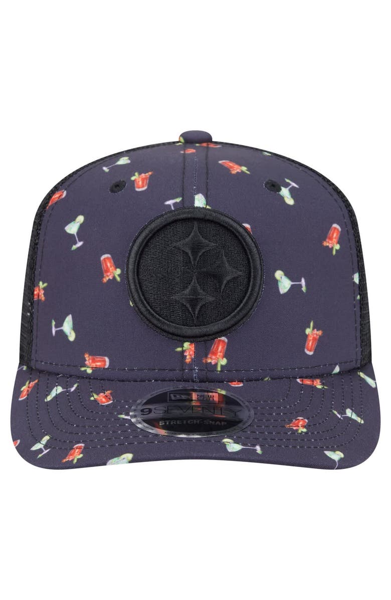 New Era Men's New Era  Navy/Black Pittsburgh Steelers Adventure Drinks Pattern 9SEVENTY Stretch-Snap Hat, Alternate, color, 