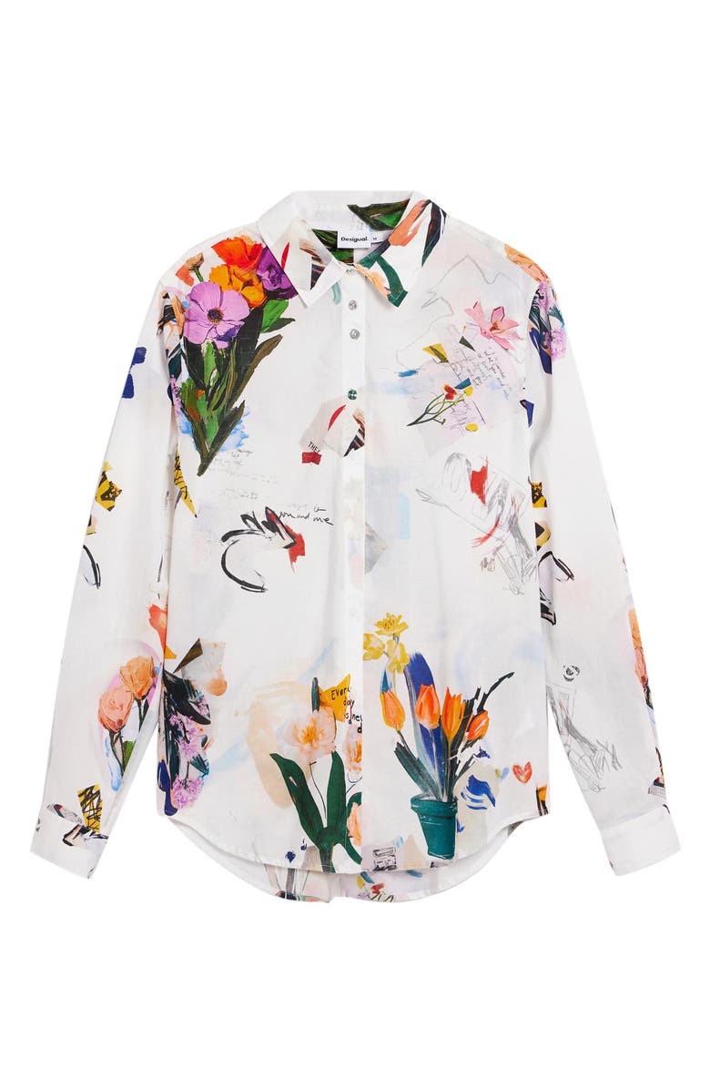 Desigual Floral Print Woven Shirt, Alternate, color, White