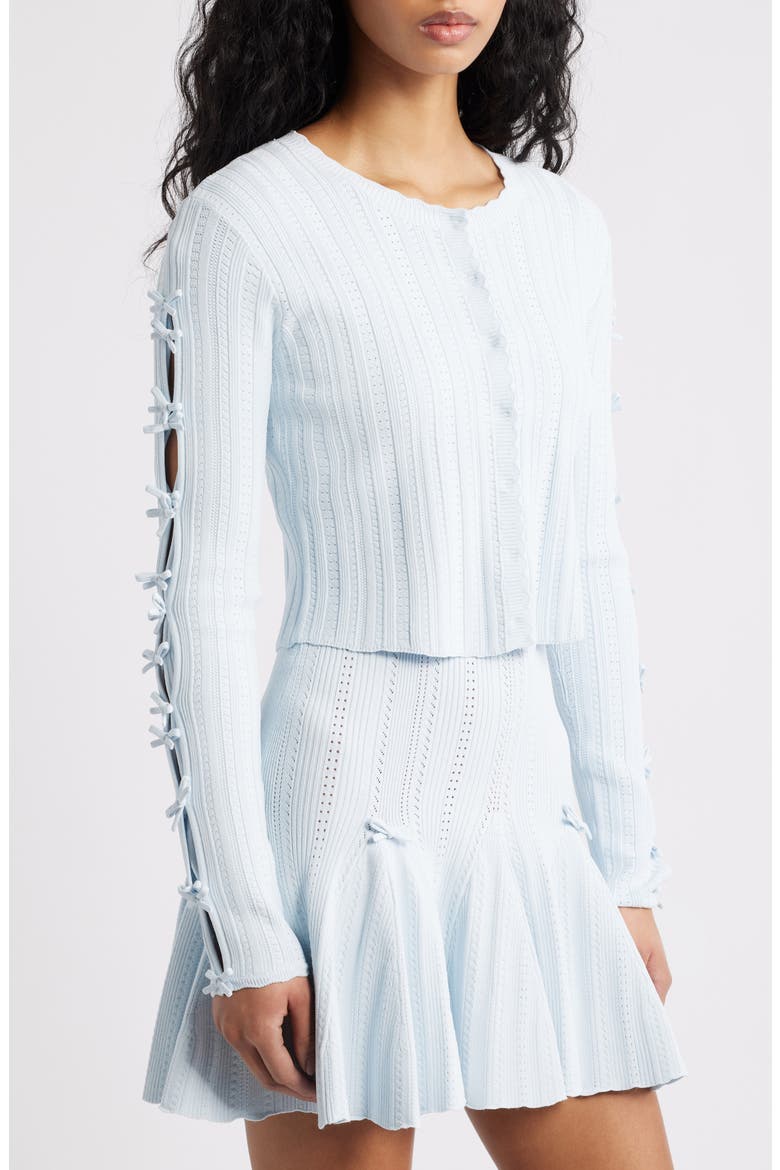 Zoriah Pointelle Tie Sleeve Cardigan, Alternate, color, ICICLE BLUE