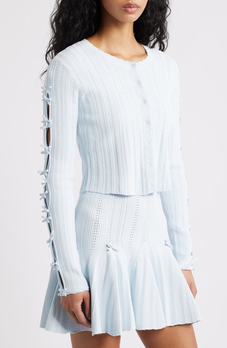 LoveShackFancy Zoriah Pointelle Tie Sleeve Cardigan, Alternate, color, Icicle Blue