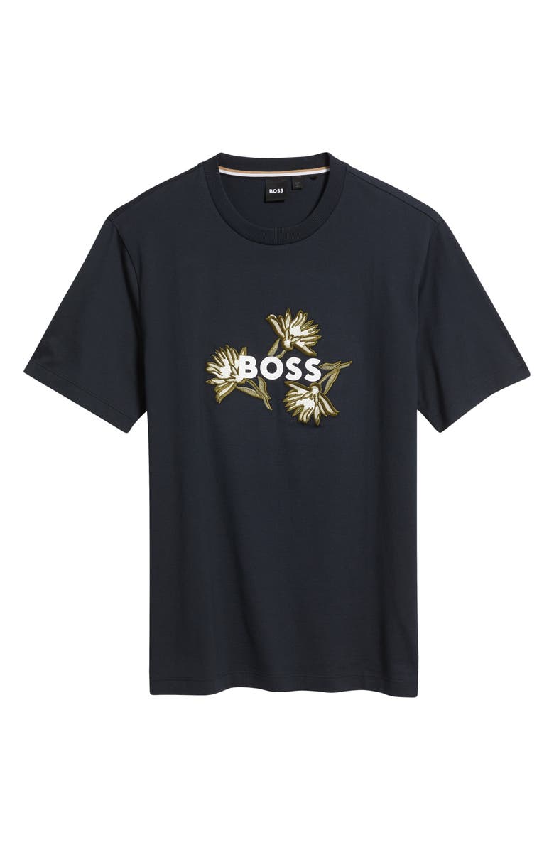 BOSS Thompson Floral Logo Cotton Graphic T-Shirt, Alternate, color, Dark Blue