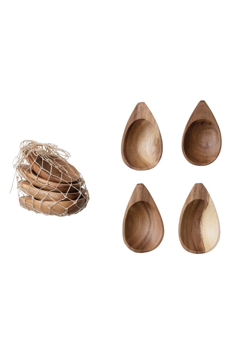 Almond Shaped Acacia Wood Trays, Set of 4, Main, color, Natural