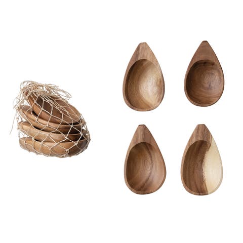 Almond Shaped Acacia Wood Trays, Set of 4