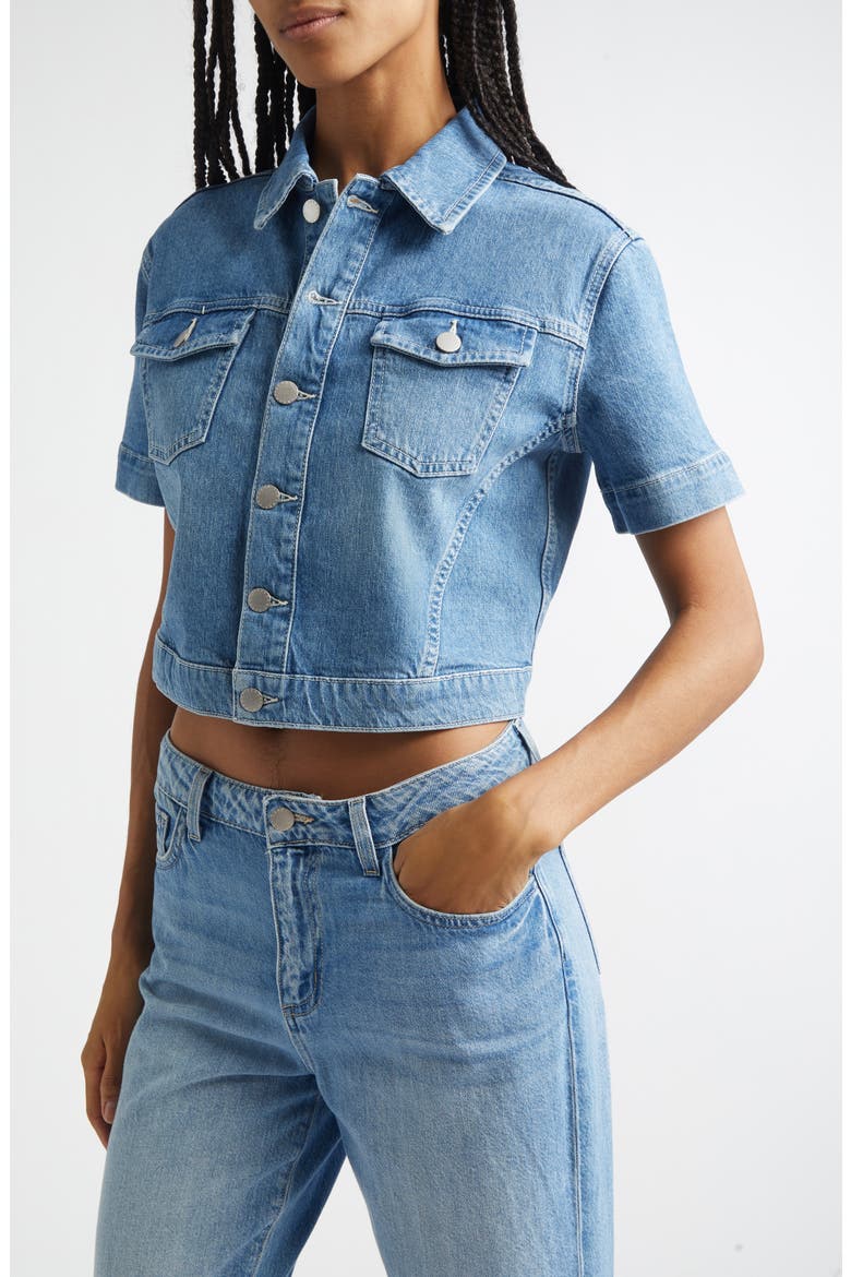 Kirstie Short Sleeve Crop Denim Jacket, Main, color, CALABASAS