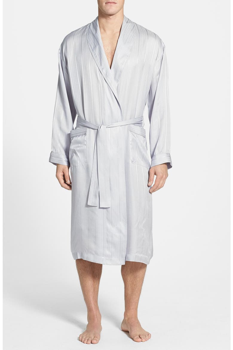 Herringbone Stripe Silk Robe, Main, color, SILVER