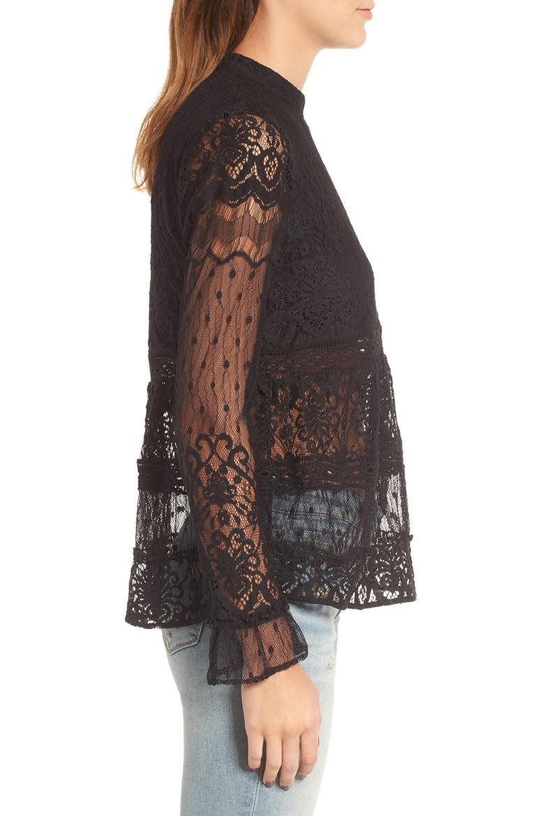 Lace Peplum Top, Alternate, color, BLACK