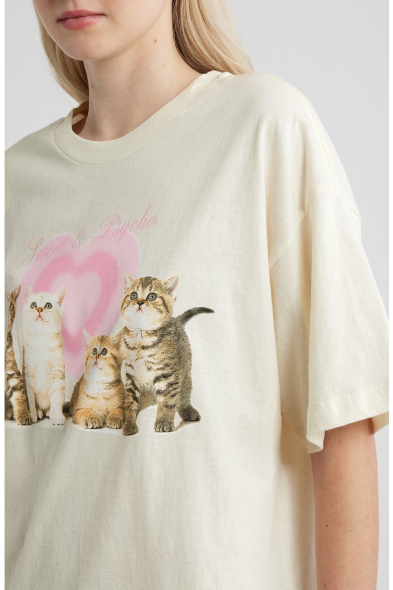Sweet & Psycho Kittens Oversize Graphic T-Shirt, Alternate, color, MARSHMALLOW