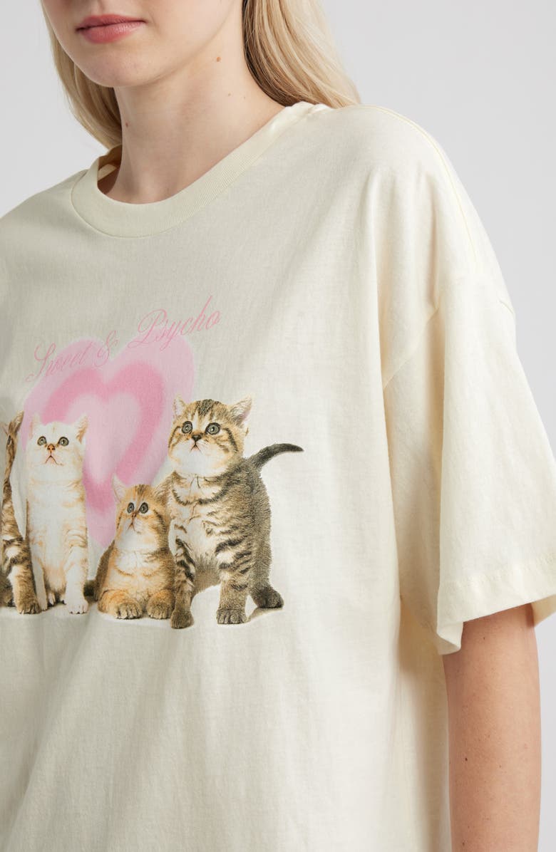 GOLDEN HOUR Sweet & Psycho Kittens Oversize Graphic T-Shirt, Alternate, color, Marshmallow