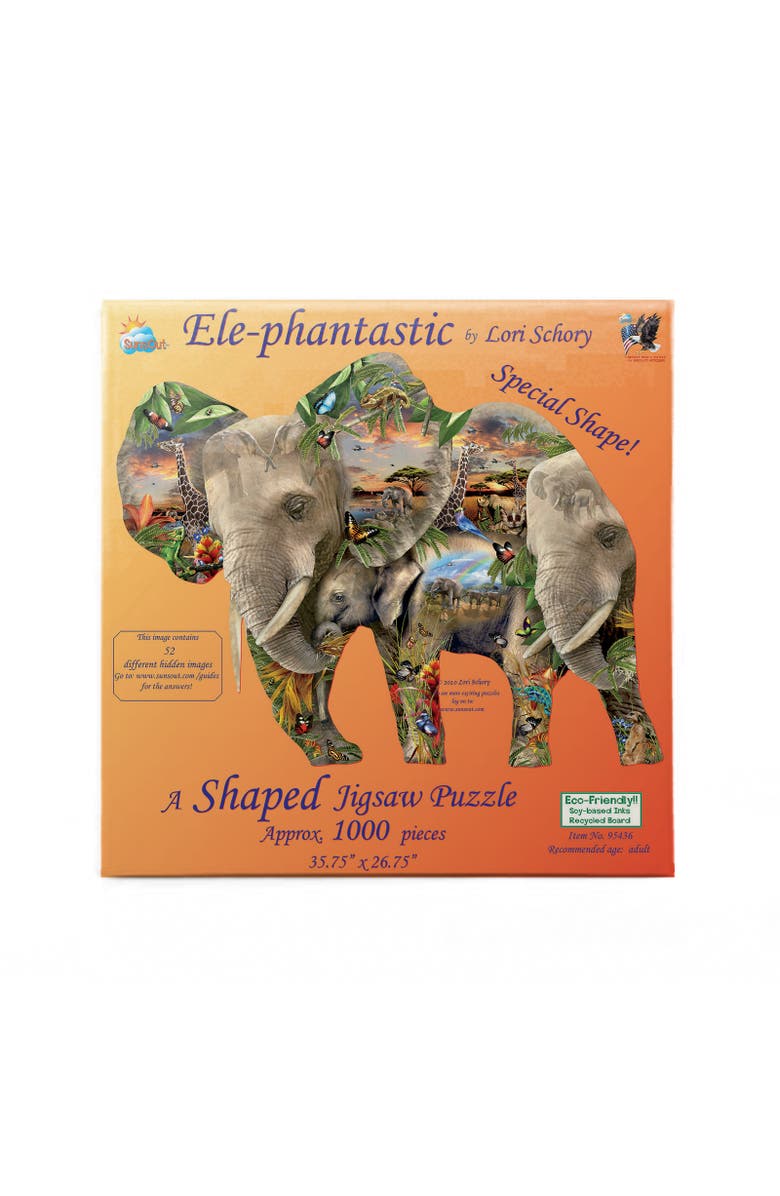 Sunsout Ele-Phantastic 1000 piece Jigsaw Puzzle for Adults Special Shape, Alternate, color, Multicolor
