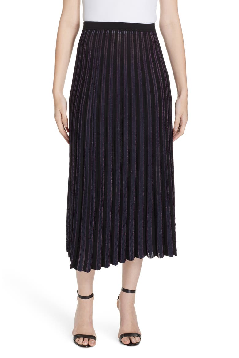Klara Pleat Midi Skirt, Main, color, BLACK/ ALEX NAVY/ TOURMALINE