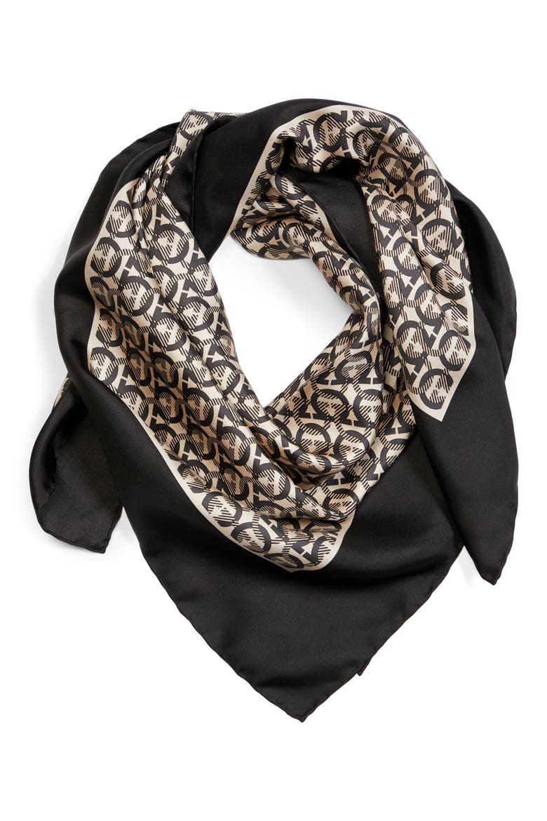 Salvatore Ferragamo The Gancini Silk Scarf, Alternate, color, F.NERO
