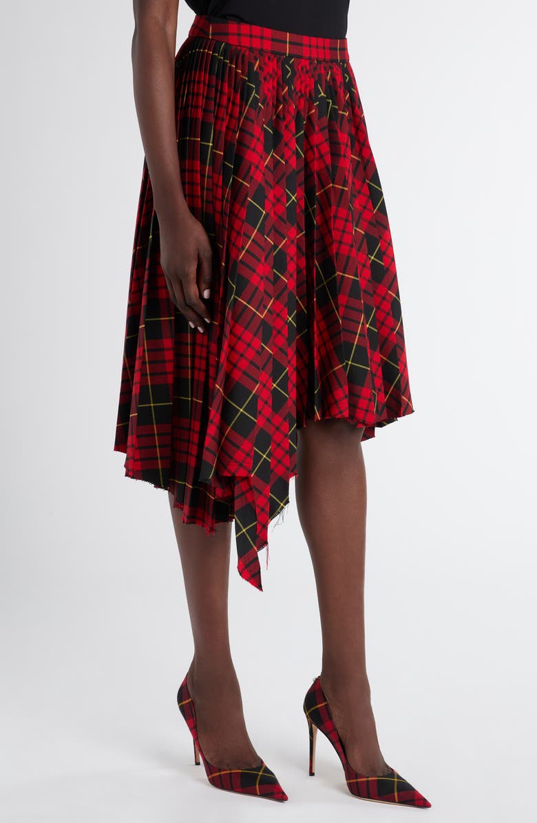 McQueen MacQueen Tartan Pleated Raw Edge Midi Skirt, Alternate, color, Bordeaux