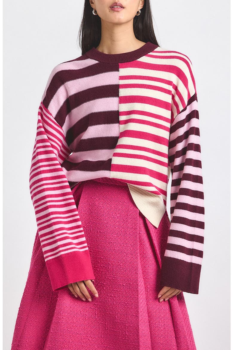 Avalon Mixed Stripe Wool Blend Crewneck Sweater, Main, color, PINK MULTI