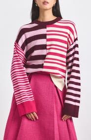 Derek Lam 10 Crosby Avalon Mixed Stripe Wool Blend Crewneck Sweater