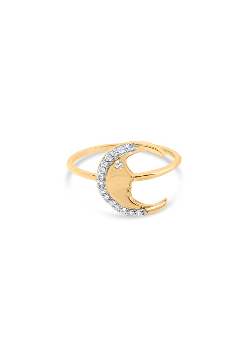 10K Yellow Gold 1/10 Cttw Diamond Crescent Moon Ring, Main, color, Yellow