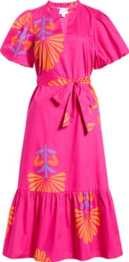 SUGARLIPS Melian Placed Floral Tiered Cotton Midi Dress