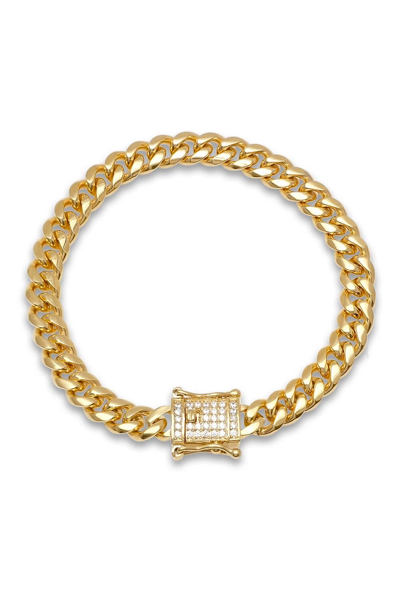 18K Gold Plated Stainless Steel Cubic Zirconia Box Lock Chain Bracelet, Main, color, YELLOW