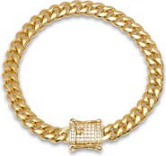 HMY JEWELRY 18K Gold Plated Stainless Steel Cubic Zirconia Box Lock Chain Bracelet