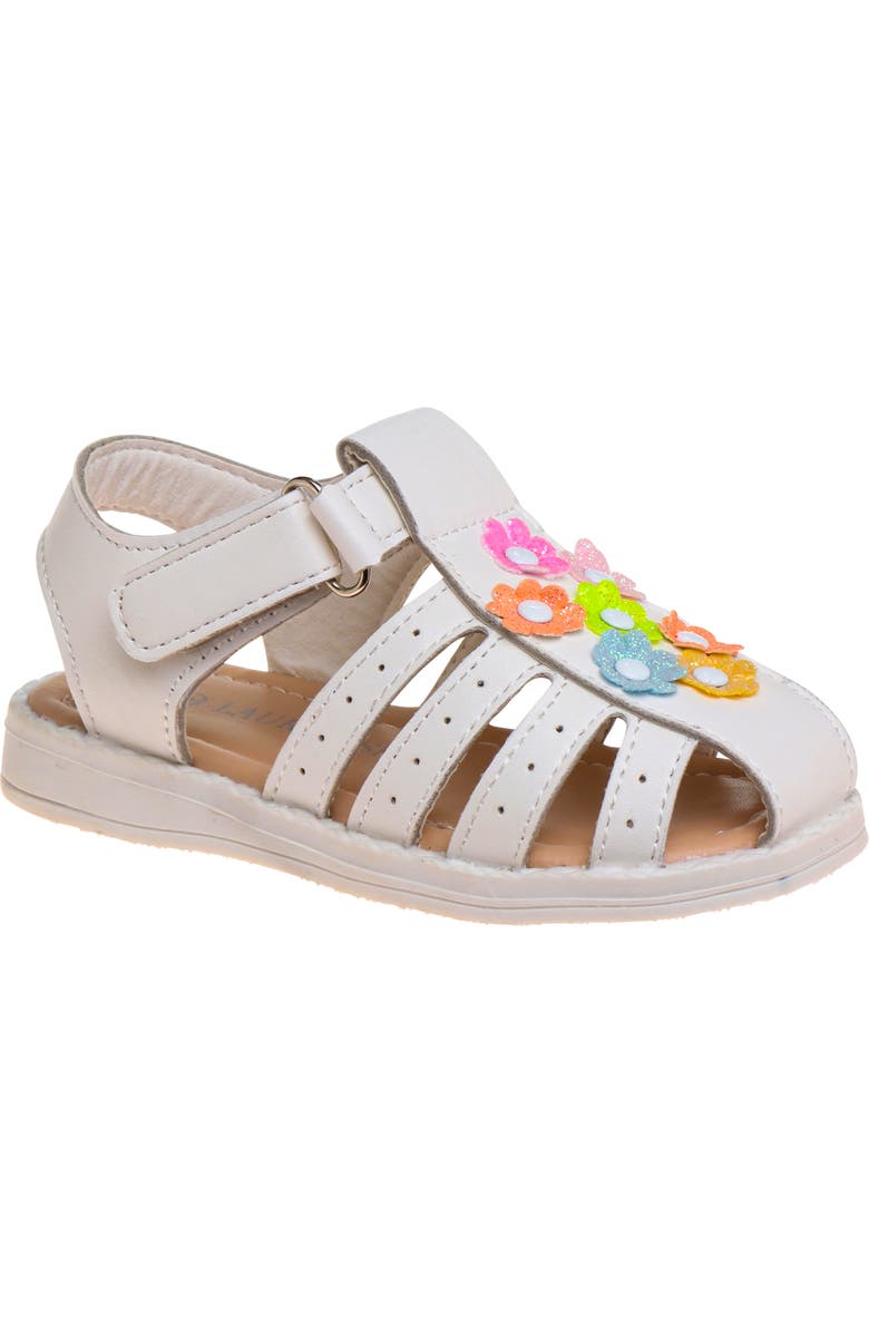 Laura Ashley Flower Detail Closed Toe Toddler Sandals, Main, color, White