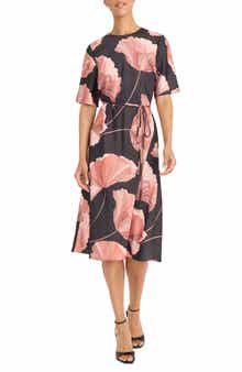 Floral Print Tie Belt Midi Dress
