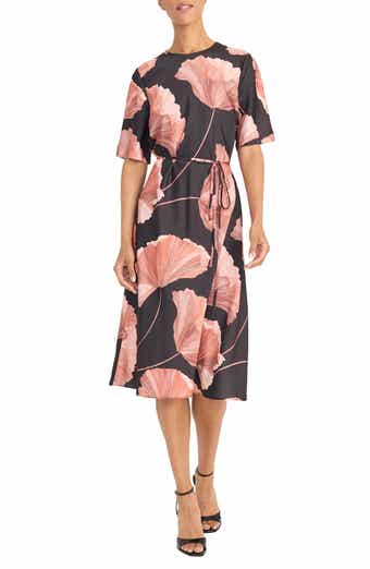 Floral Print Tie Belt Midi Dress