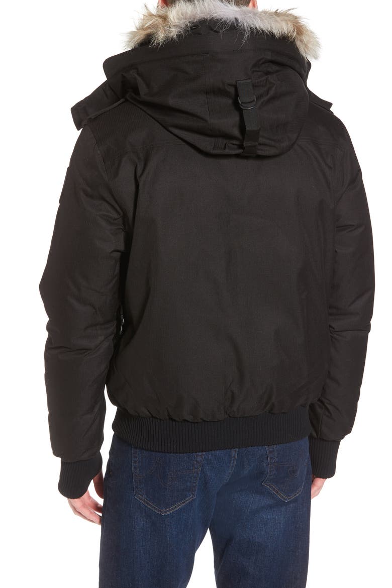 Windproof & Waterproof 650-Fill Power Down Bomber Jacket with Genuine Coyote Fur Trim, Alternate, color, BLACK