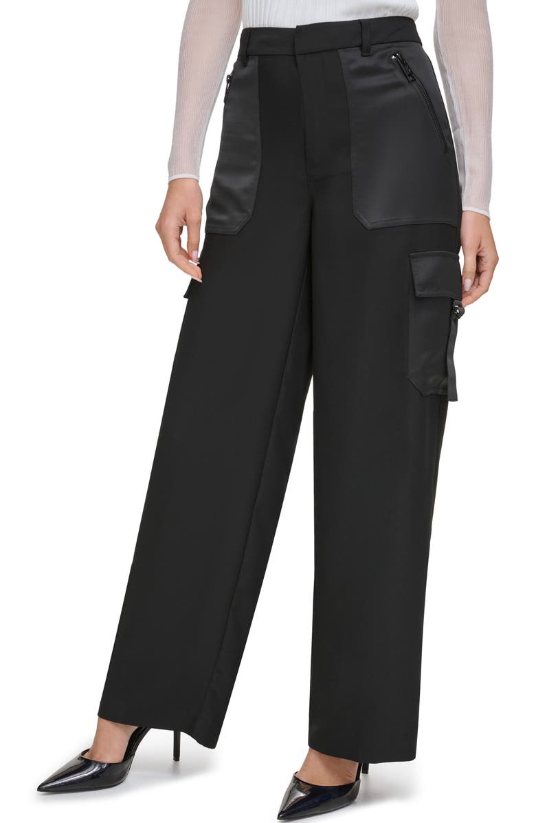 DKNY Satin Wide Leg Cargo Pants, Main, color,