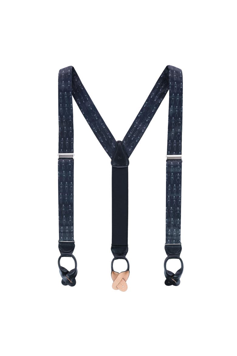 Davy Bones the Dancing Skeleton Silk Button End Suspenders, Alternate, color, Black